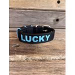 COLEIRA BABY PERSONALIZADA 3cm preta com nome em azul bebê