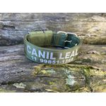 COLEIRA PERSONALIZADA 5cm verde militar com nome prata (nome e telefone)