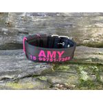 COLEIRA PERSONALIZADA 5cm preta com nome pink (nome e telefone) 