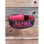 COLEIRA PERSONALIZADA 5cm preta com nome rosa pink (nome e telefone)