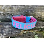 COLEIRA PERSONALIZADA 5cm azul bebê/rosa com nome em rosa