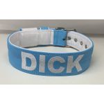COLEIRA PERSONALIZADA 5cm azul bebê/branco com nome em branco