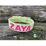 COLEIRA PERSONALIZADA 5cm glitter verde lima com nome em pink
