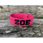 COLEIRA PERSONALIZADA 5cm glitter pink com nome em preto