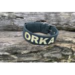 COLEIRA PERSONALIZADA 5cm camurça verde com nome em dourado