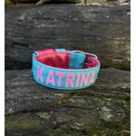 COLEIRA PERSONALIZADA 5cm azul tiffany/rosa com nome em rosa