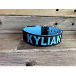 COLEIRA PERSONALIZADA 5cm preta/azul bebê com nome em azul bebê