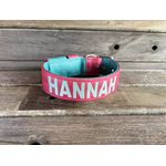 COLEIRA PERSONALIZADA 5cm rosa/azul tiffany com nome em azul tiffany