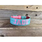 COLEIRA PERSONALIZADA 5cm azul tiffany/rosa com nome em rosa