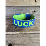 COLEIRA PERSONALIZADA 5cm azul bic/verde fluorescente com nome em verde fluorescente