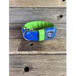 COLEIRA PERSONALIZADA 5cm azul bic/verde fluorescente com nome em verde fluorescente