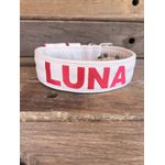 COLEIRA PERSONALIZADA 5cm branca com nome em vermelho