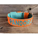 COLEIRA PERSONALIZADA 5cm laranja/tiffany com nome em tiffany