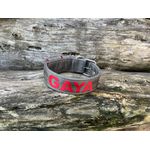 COLEIRA PERSONALIZADA 5cm cinza chumbo com nome em amarelo vermelho