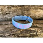 COLEIRA PERSONALIZADA 5cm azul bebê com nome em lilás