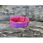 COLEIRA PERSONALIZADA 5cm rosa com nome em roxo