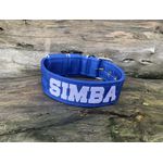 COLEIRA PERSONALIZADA 5cm azul bic com nome em branco