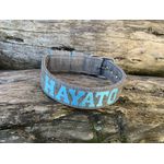 COLEIRA PERSONALIZADA 5cm cinza riscado com nome em azul bebê