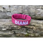 COLEIRA PERSONALIZADA 5cm rosa com nome em branco