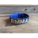 COLEIRA PERSONALIZADA 5cm azul bic com nome em dourado