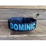 COLEIRA PERSONALIZADA 5cm azul marinho com nome em azul bebê