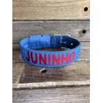 COLEIRA PERSONALIZADA 5cm azul riscado com nome em vermelho