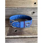 COLEIRA PERSONALIZADA 5cm azul riscado com nome em vermelho