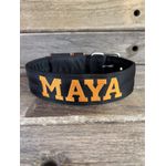 COLEIRA PERSONALIZADA 5cm preta com nome em laranja