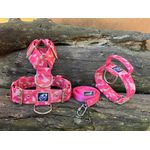 KIT PEITORAL UNIVERSAL, COLEIRA TÁTICA E GUIA DE PASSEIO cor camuflado rosa