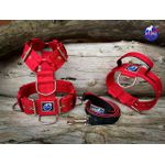 KIT PEITORAL UNIVERSAL, COLEIRA TÁTICA E GUIA DE PASSEIO cor vermelho