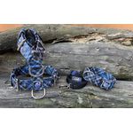 KIT PEITORAL UNIVERSAL, COLEIRA ESTAMPADA E GUIA DE PASSEIO cor xadrez azul 