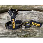 KIT PEITORAL PREMIUM PERSONALIZADO, COLEIRA PERSONALIZADA E GUIA DE PASSEIO preto e amarelo