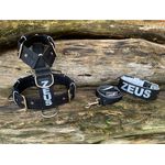 KIT PEITORAL PERSONALIZADO POLIÉSTER COMUM, COLEIRA PERSONALIZADA COURO SINTÉTICO E GUIA DE PASSEIO preto e prata
