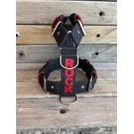 Peitoral universal personalizado poliéster premium preto com nome em vermelho