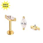  Piercing Navete Solitário Em Ouro 14k sólido 