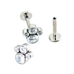 Topo Labret Com 04 Pedras Cz ( Push Pin) e Rosca Interna
