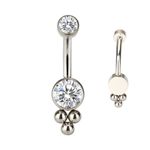 Piercing Umbigo C/03 Esferas Tribais e Duas Pedras Cz Cravadas