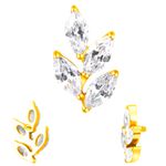  Labret- 04 Pedras Zircônias em Formato de Folha, Rosca Interna, Titânio