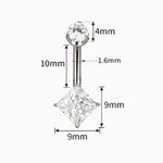  Piercing Umbigo 02 Pedras zircônia Quadradas Titânio e Pvd Gold