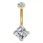  Piercing Umbigo 02 Pedras zircônia Quadradas Titânio e Pvd Gold