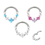 Argola Titanio Segmentada Com 07 Pedras Quadradas Em Zircônia Natural