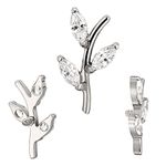  Labret , Galho 03 folhas CZ lapidadas Pedras cravadas 