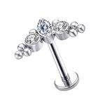 Piercing Labret Cluster 3 Zircônias Lapidadas Com Esferas Em Titânio 