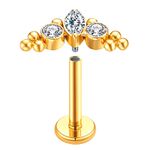 Piercing Labret Cluster 3 Zircônias Lapidadas Com Esferas Em Titânio 