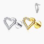  Labret Titânio, Coração Cravejado Com Pedraria Zircônia