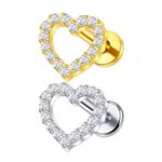 Piercing Labret Titânio / Pvd Com Coração Cravejado com Zircônias