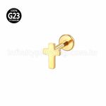 Piercing Labret Em Titanio Polido Com Formato De Cruz