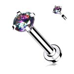  Labret Titânio Pedra Zircônia Rosca Interna Haste 8mm