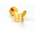 Piercing Labret Borboleta Titânio/ Pvd Gold 100% Hipoalergênico Rosca Interna
