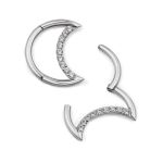 Piercing, Argola Formato Lua Com Pedraria, Titanio Polido 10 e 8mm